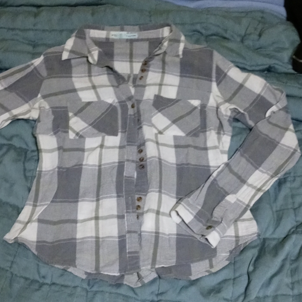 Gray and white plaid flannel